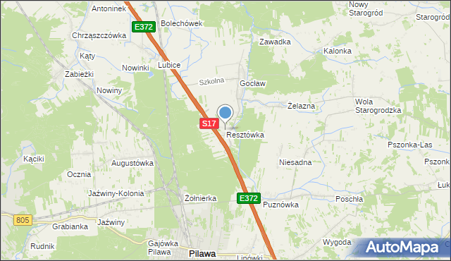 mapa Resztówka, Resztówka gmina Pilawa na mapie Targeo