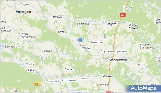 mapa Retków, Retków gmina Stanisławów na mapie Targeo