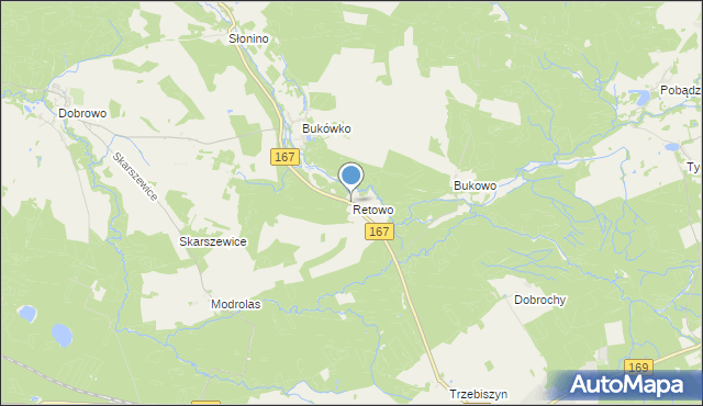 mapa Retowo, Retowo gmina Tychowo na mapie Targeo