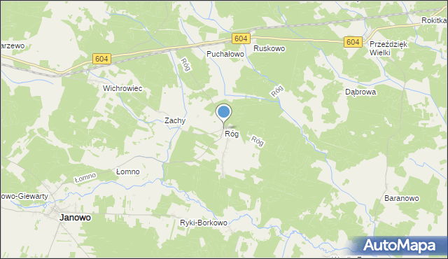 mapa Róg, Róg gmina Janowo na mapie Targeo