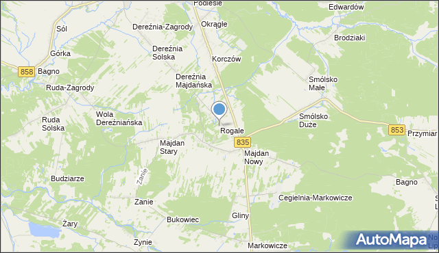 mapa Rogale, Rogale gmina Księżpol na mapie Targeo
