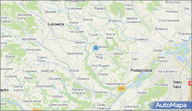 mapa Rogi, Rogi gmina Podegrodzie na mapie Targeo