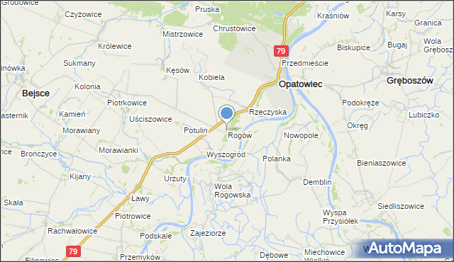 mapa Rogów, Rogów gmina Opatowiec na mapie Targeo