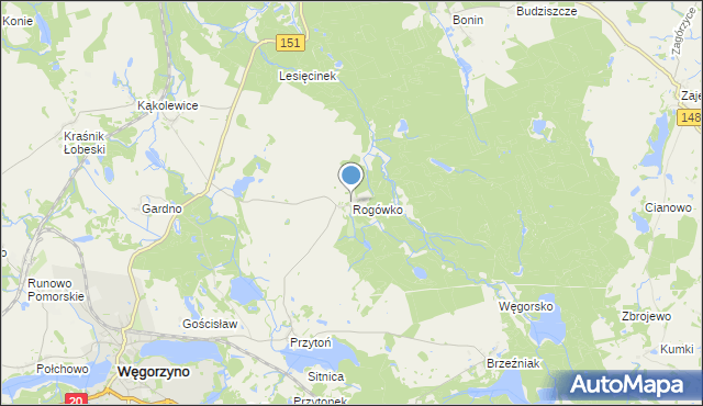 mapa Rogówko, Rogówko gmina Węgorzyno na mapie Targeo
