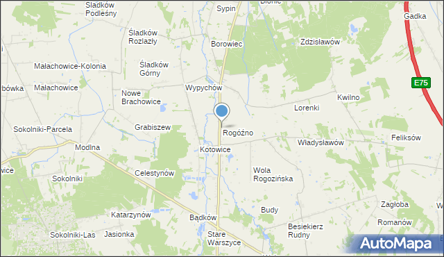 mapa Rogóźno, Rogóźno gmina Zgierz na mapie Targeo