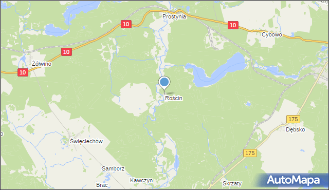 mapa Rościn, Rościn gmina Drawno na mapie Targeo