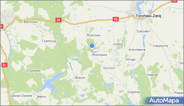 mapa Rosnówko, Rosnówko gmina Trzcińsko-Zdrój na mapie Targeo