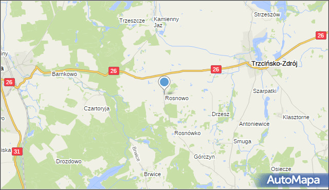 mapa Rosnowo, Rosnowo gmina Trzcińsko-Zdrój na mapie Targeo