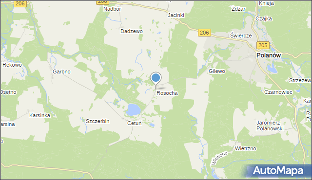 mapa Rosocha, Rosocha gmina Polanów na mapie Targeo