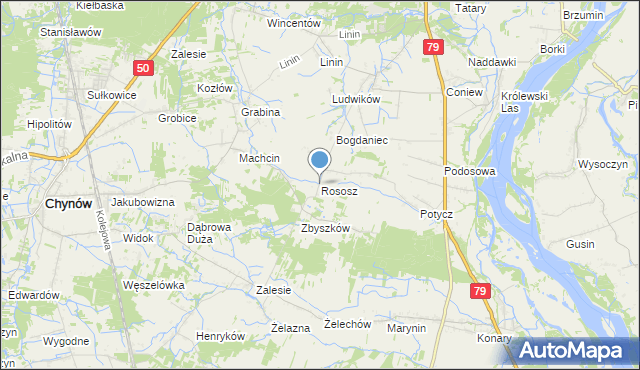 mapa Rososz, Rososz gmina Chynów na mapie Targeo