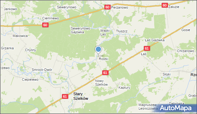 mapa Rostki, Rostki gmina Szelków na mapie Targeo