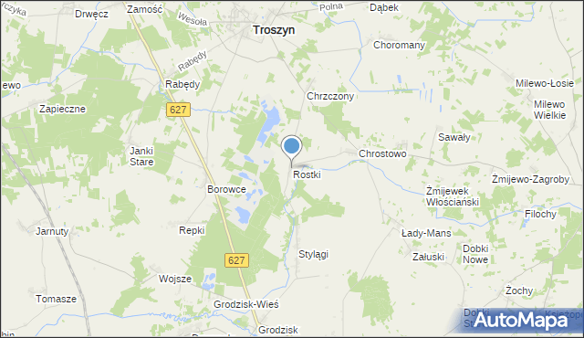 mapa Rostki, Rostki gmina Troszyn na mapie Targeo