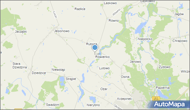 mapa Rówienko, Rówienko gmina Barlinek na mapie Targeo