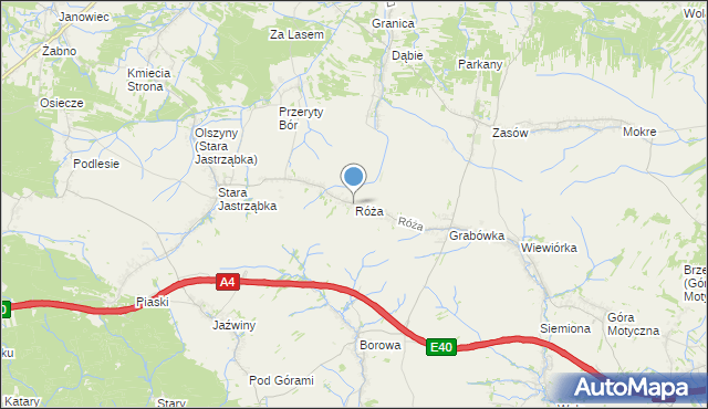 mapa Róża, Róża gmina Czarna na mapie Targeo