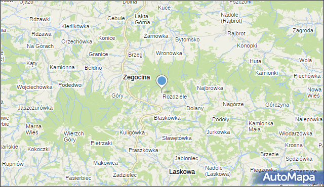 mapa Rozdziele, Rozdziele gmina Żegocina na mapie Targeo