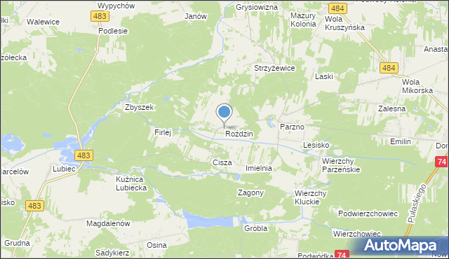 mapa Roździn, Roździn na mapie Targeo