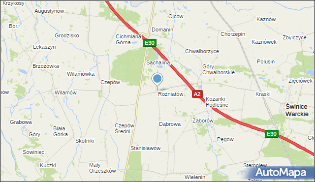 mapa Rożniatów, Rożniatów gmina Uniejów na mapie Targeo