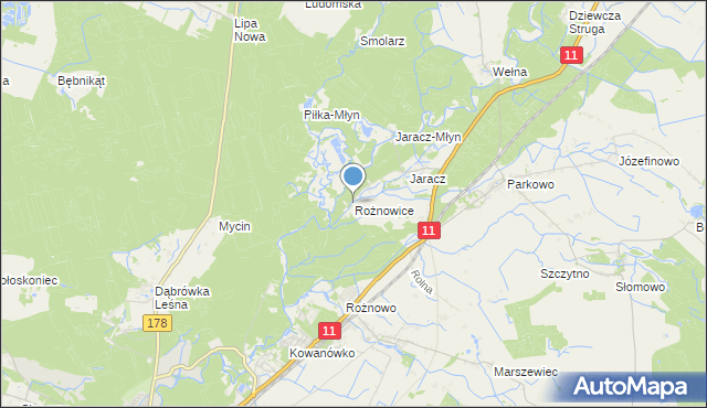 mapa Rożnowice, Rożnowice gmina Rogoźno na mapie Targeo