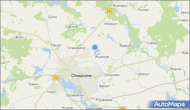 mapa Roztocze, Roztocze gmina Choszczno na mapie Targeo