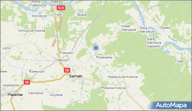 mapa Rozwadów, Rozwadów gmina Sarnaki na mapie Targeo