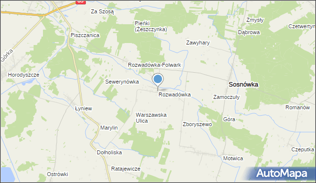 mapa Rozwadówka, Rozwadówka gmina Sosnówka na mapie Targeo