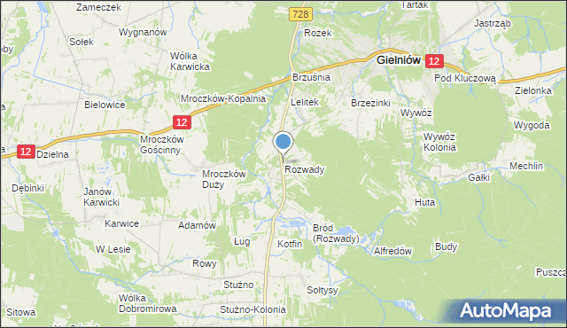 mapa Rozwady, Rozwady gmina Gielniów na mapie Targeo