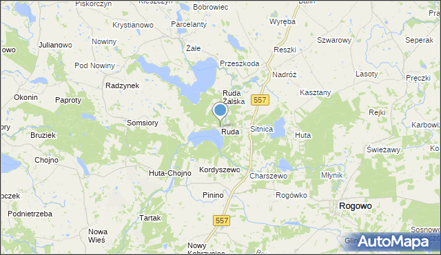 mapa Ruda, Ruda gmina Rogowo na mapie Targeo
