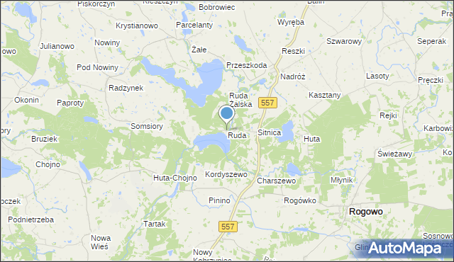 mapa Ruda, Ruda gmina Rogowo na mapie Targeo