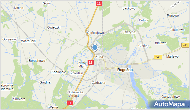 mapa Ruda, Ruda gmina Rogoźno na mapie Targeo