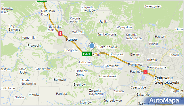 mapa Rudka, Rudka gmina Kunów na mapie Targeo