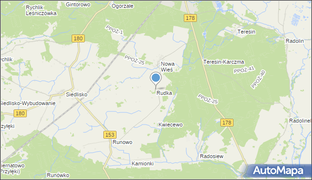 mapa Rudka, Rudka gmina Trzcianka na mapie Targeo