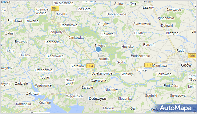 mapa Rudnik, Rudnik gmina Dobczyce na mapie Targeo