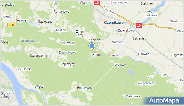 mapa Rudno, Rudno gmina Czernikowo na mapie Targeo