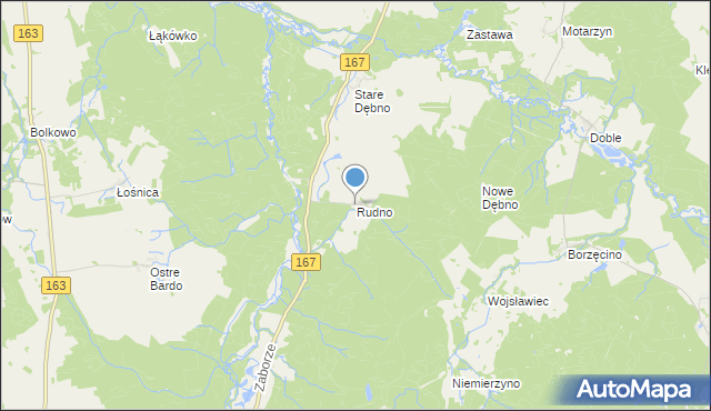 mapa Rudno, Rudno gmina Tychowo na mapie Targeo