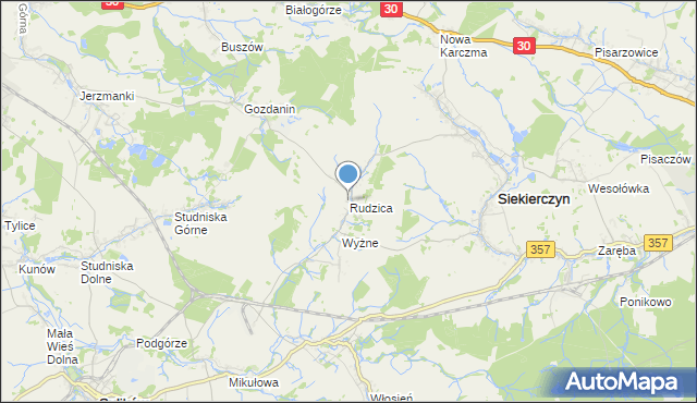 mapa Rudzica, Rudzica gmina Siekierczyn na mapie Targeo
