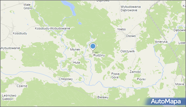 mapa Rudziny, Rudziny gmina Brusy na mapie Targeo