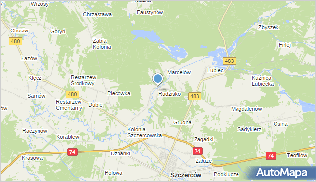mapa Rudzisko, Rudzisko gmina Szczerców na mapie Targeo
