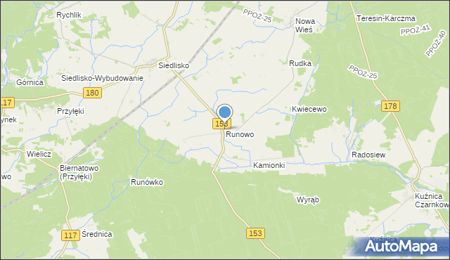 mapa Runowo, Runowo gmina Trzcianka na mapie Targeo