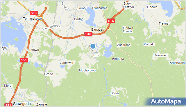 mapa Ruś, Ruś gmina Stawiguda na mapie Targeo