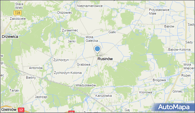 mapa Rusinów, Rusinów powiat przysuski na mapie Targeo