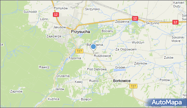 mapa Ruszkowice, Ruszkowice gmina Borkowice na mapie Targeo