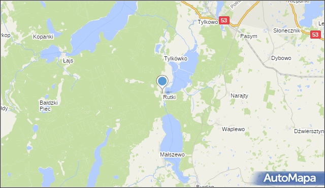 mapa Rutki, Rutki gmina Pasym na mapie Targeo