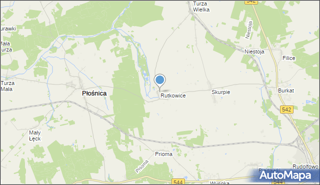 mapa Rutkowice, Rutkowice gmina Płośnica na mapie Targeo