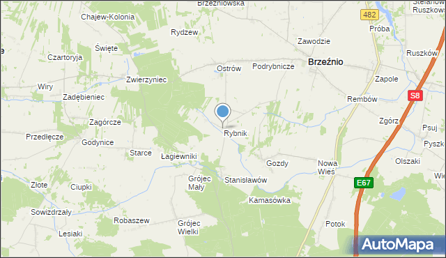 mapa Rybnika, Rybnik gmina Brzeźnio na mapie Targeo