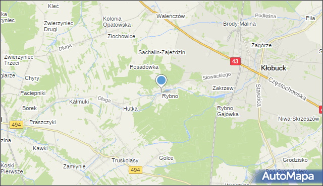 mapa Rybno, Rybno gmina Kłobuck na mapie Targeo