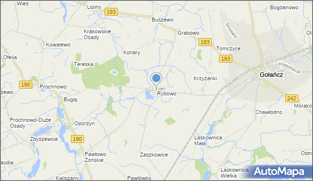 mapa Rybowo, Rybowo gmina Gołańcz na mapie Targeo