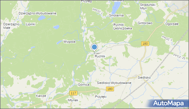 mapa Rychlik, Rychlik gmina Trzcianka na mapie Targeo