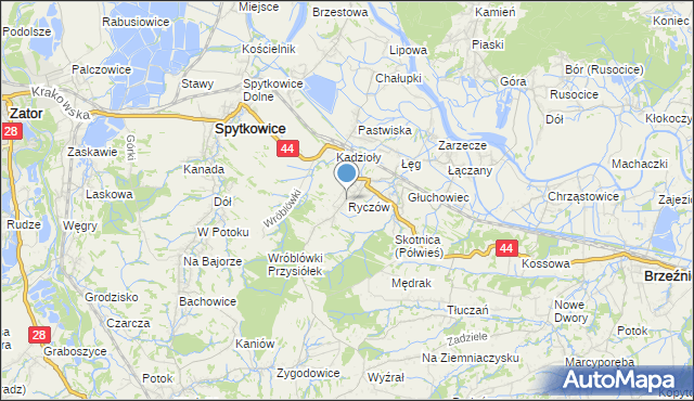 mapa Ryczów, Ryczów gmina Spytkowice na mapie Targeo
