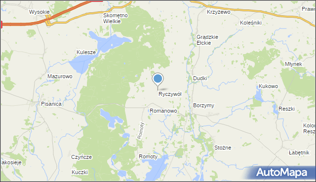 mapa Ryczywół, Ryczywół gmina Kalinowo na mapie Targeo