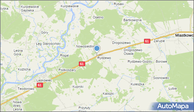 mapa Rydzewo, Rydzewo gmina Miastkowo na mapie Targeo